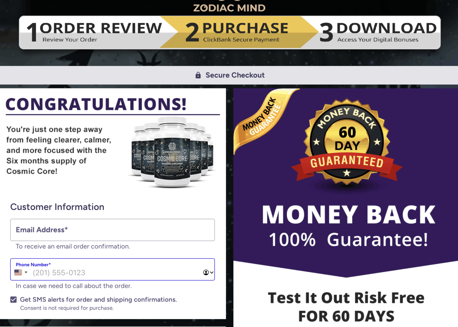 Cosmic Core Checkout Page